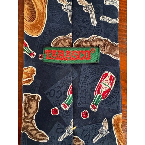 Tabasco Western Wear and Tabasco Bottles Tie OS Blue Western Cowboy Silk - Picture 10 of 16